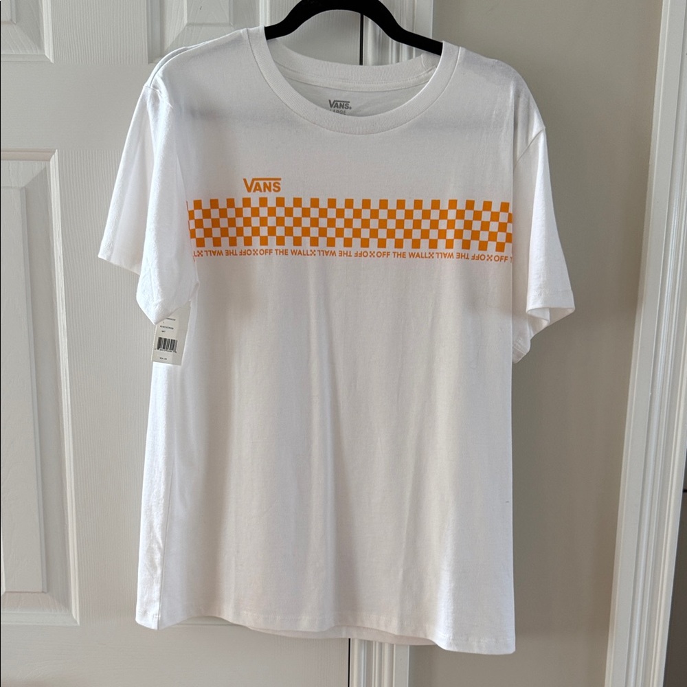 NWT Vans unisex White and Orange Checkered Tee SZ L